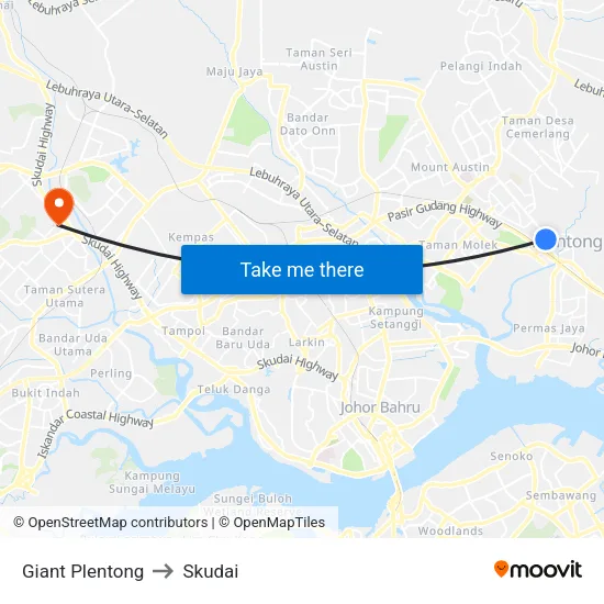 Giant Plentong to Skudai map