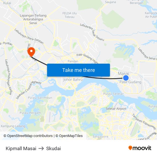 Kipmall Masai to Skudai map