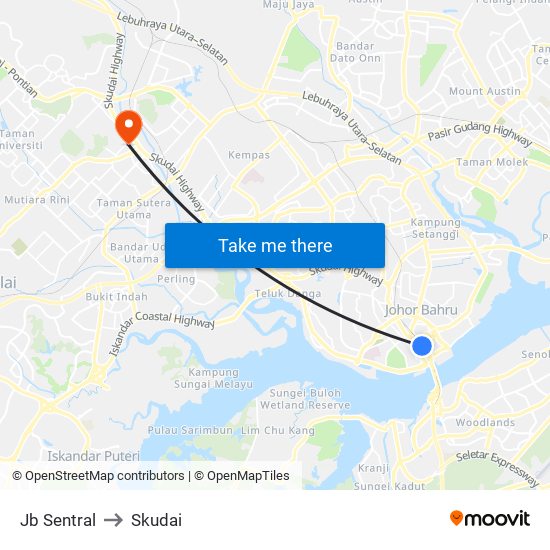 Jb Sentral to Skudai map