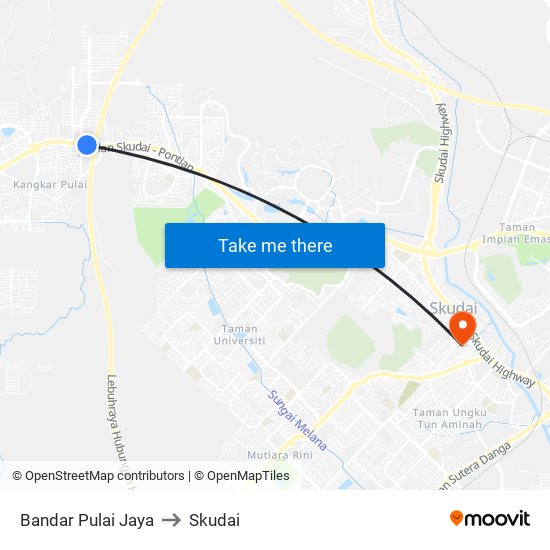 Bandar Pulai Jaya to Skudai map