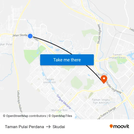 Taman Pulai Perdana to Skudai map