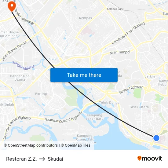 Restoran Z.Z. to Skudai map