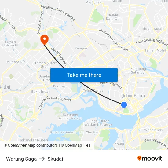Warung Saga to Skudai map
