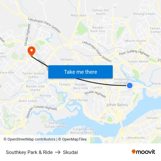 Southkey Park & Ride to Skudai map