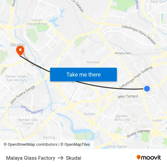 Malaya Glass Factory to Skudai map