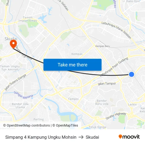 Simpang 4 Kampung Ungku Mohsin to Skudai map