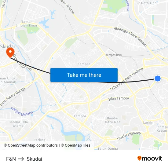 F&N to Skudai map