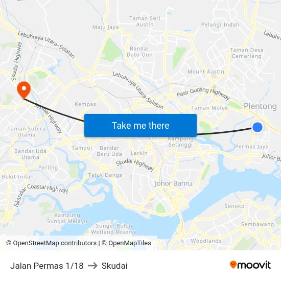 Jalan Permas 1/18 to Skudai map