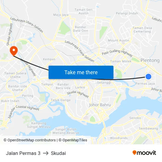 Jalan Permas 3 to Skudai map