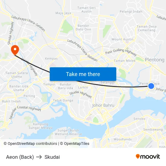Aeon (Back) to Skudai map