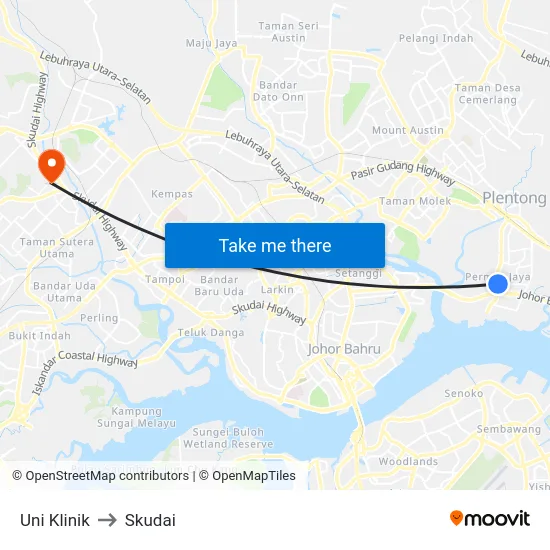Uni Klinik to Skudai map