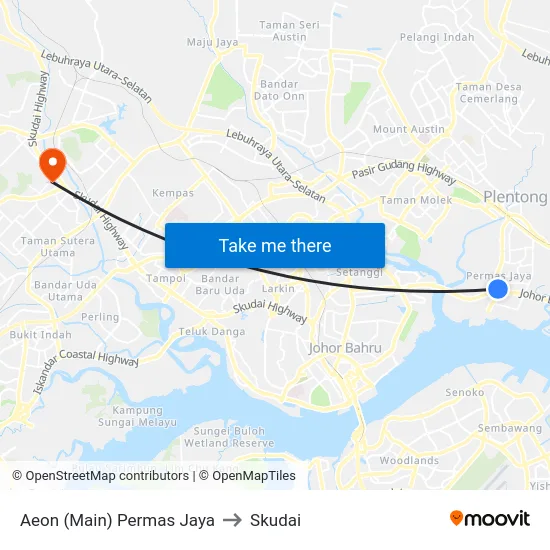 Aeon (Main) Permas Jaya to Skudai map