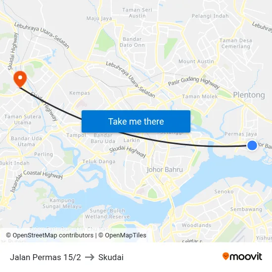 Jalan Permas 15/2 to Skudai map