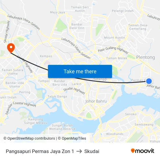 Pangsapuri Permas Jaya Zon 1 to Skudai map