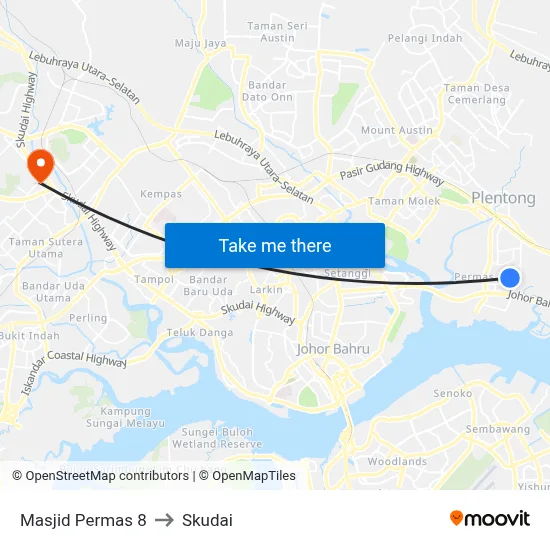 Masjid Permas 8 to Skudai map
