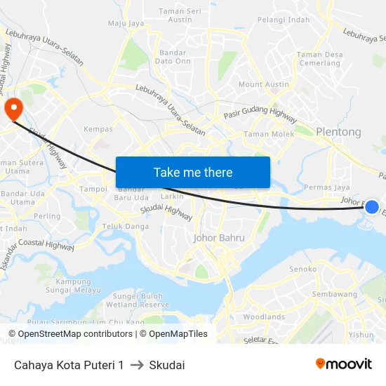 Cahaya Kota Puteri 1 to Skudai map