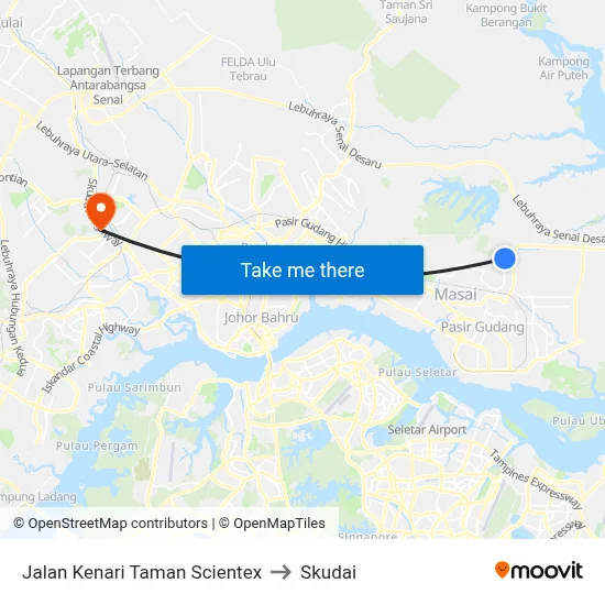 Jalan Kenari Taman Scientex to Skudai map