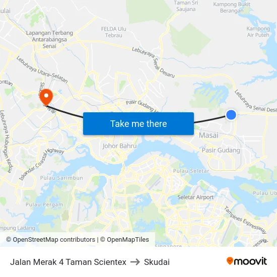 Jalan Merak 4 Taman Scientex to Skudai map