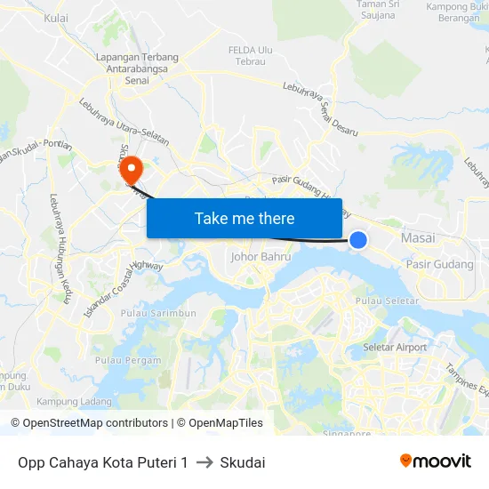 Opp Cahaya Kota Puteri 1 to Skudai map