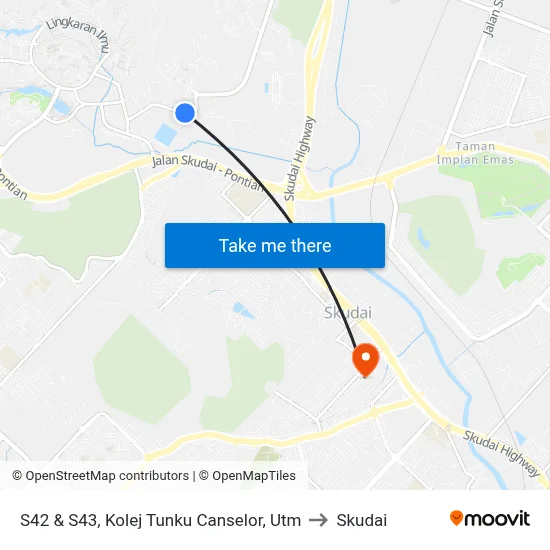 S42 & S43, Kolej Tunku Canselor, Utm to Skudai map