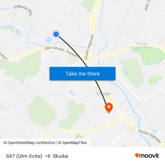 S47 (Utm Xcite) to Skudai map
