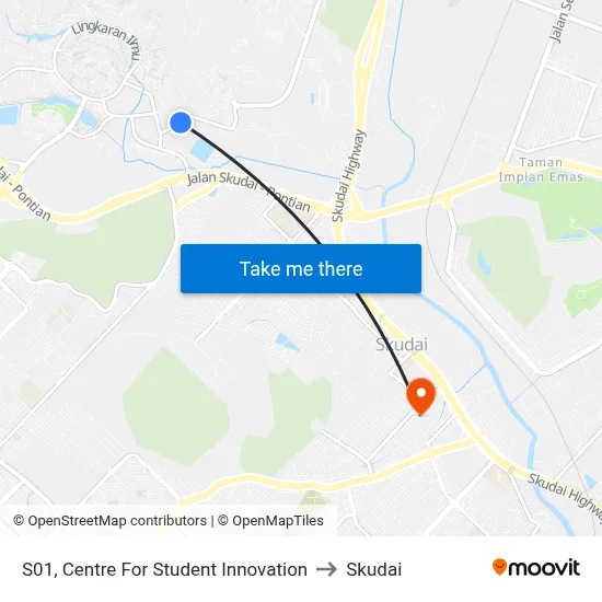 S01, Centre For Student Innovation to Skudai map