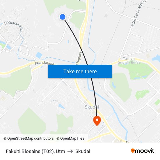 Fakulti Biosains (T02), Utm to Skudai map