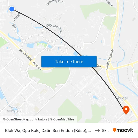 Blok Wa, Opp Kolej Datin Seri Endon (Kdse), Utm (No Bus Shelter) to Skudai map
