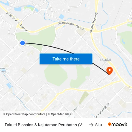 Fakulti Biosains & Kejuteraan Perubatan (V01), Utm to Skudai map