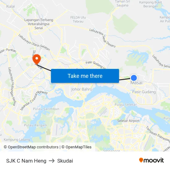 SJK C Nam Heng to Skudai map