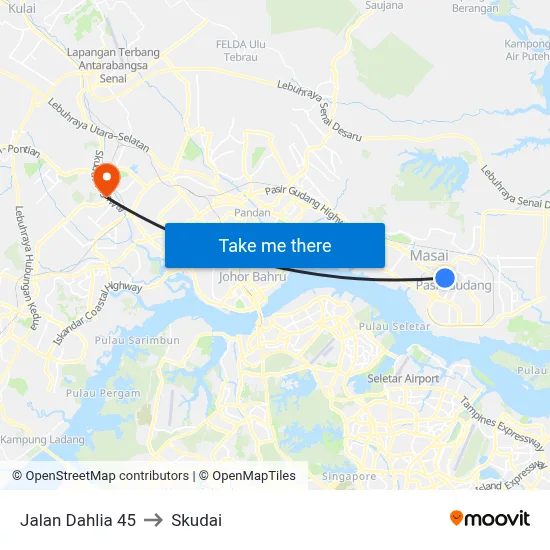 Jalan Dahlia 45 to Skudai map