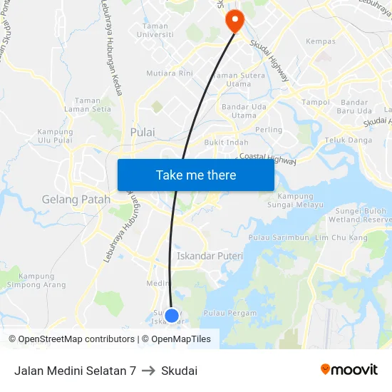 Jalan Medini Selatan 7 to Skudai map