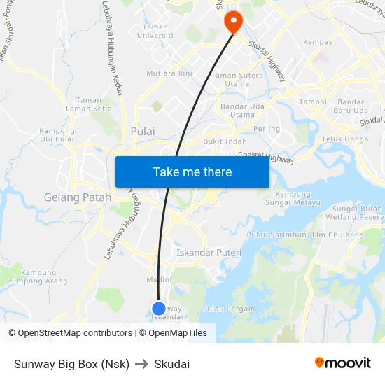 Sunway Big Box (Nsk) to Skudai map