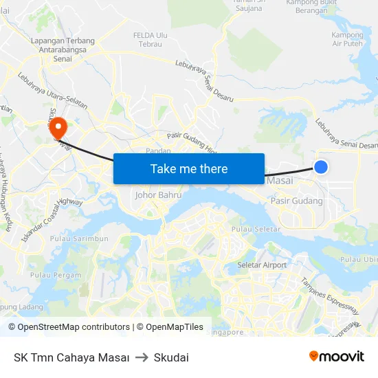 SK Tmn Cahaya Masaı to Skudai map