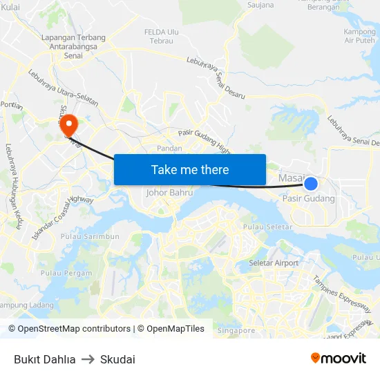 Bukıt Dahlıa to Skudai map