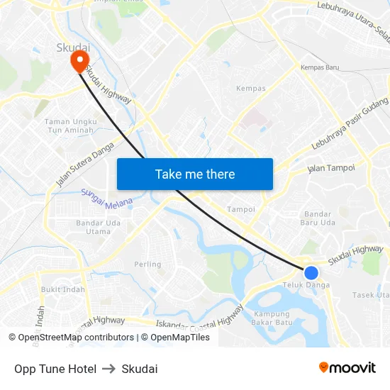 Opp Tune Hotel to Skudai map