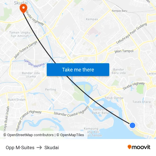 Opp M-Suites to Skudai map