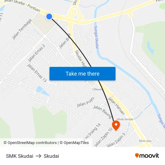 SMK Skudai to Skudai map