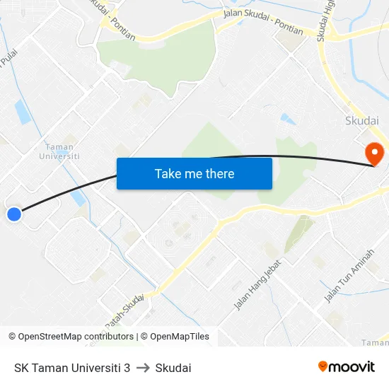 SK Taman Universiti 3 to Skudai map