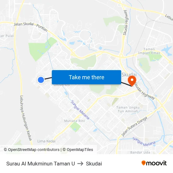 Surau Al Mukminun Taman U to Skudai map
