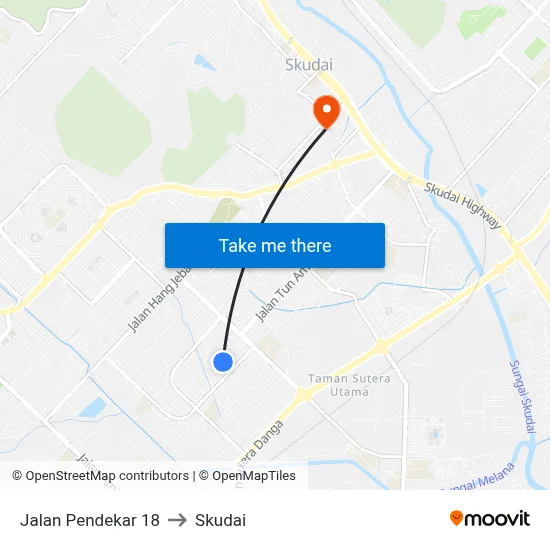 Jalan Pendekar 18 to Skudai map