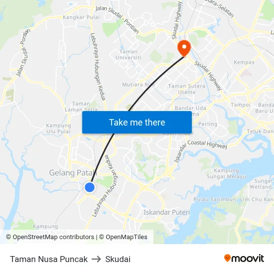 Taman Nusa Puncak to Skudai map