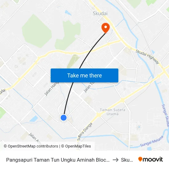 Pangsapuri Taman Tun Ungku Aminah Block 58 to Skudai map