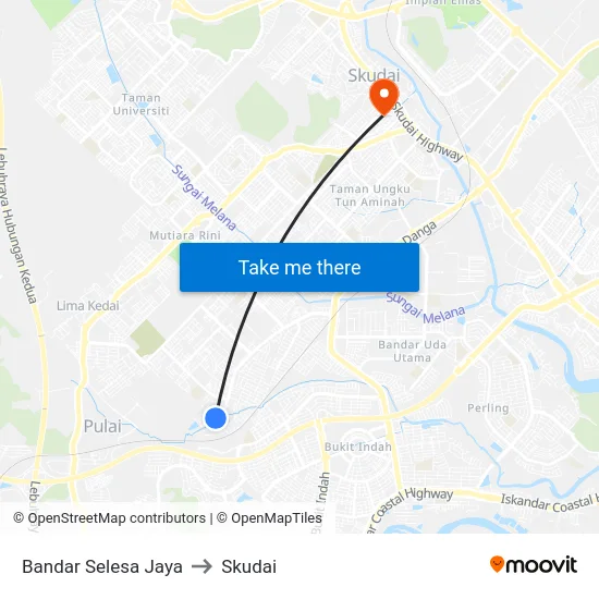 Bandar Selesa Jaya to Skudai map