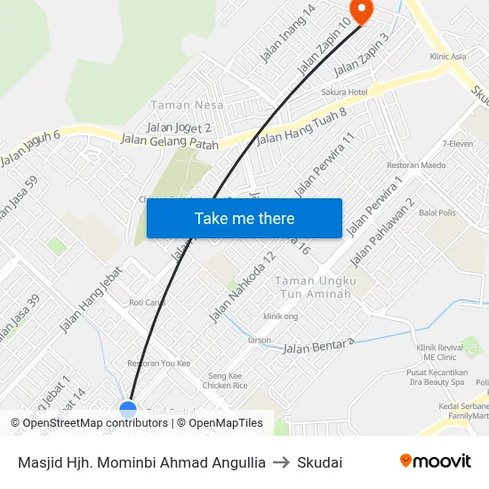 Masjid Hjh. Mominbi Ahmad Angullia to Skudai map