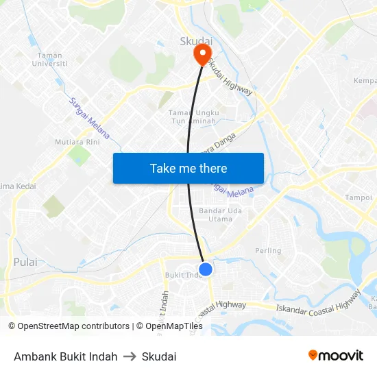 Ambank Bukit Indah to Skudai map