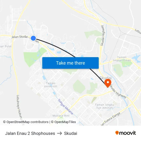 Jalan Enau 2 Shophouses to Skudai map