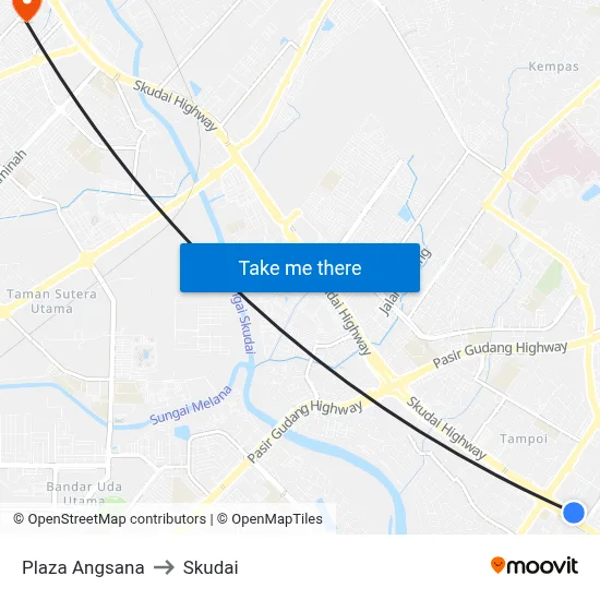 Plaza Angsana to Skudai map