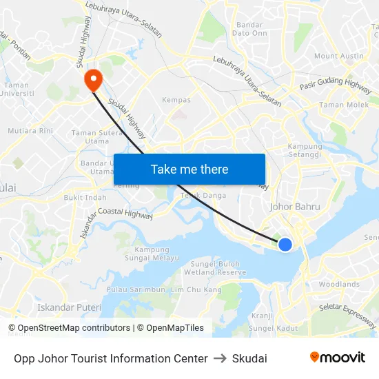 Opp Johor Tourist Information Center to Skudai map