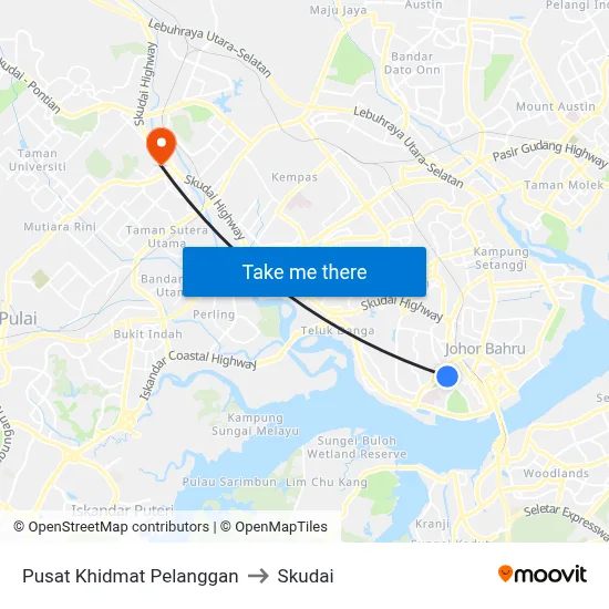 Pusat Khidmat Pelanggan to Skudai map